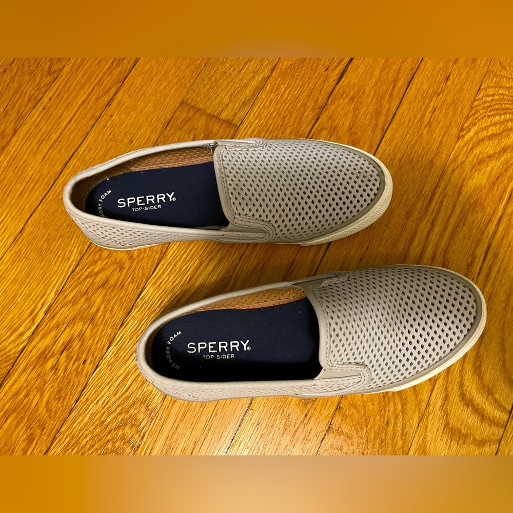 Grey slip ons